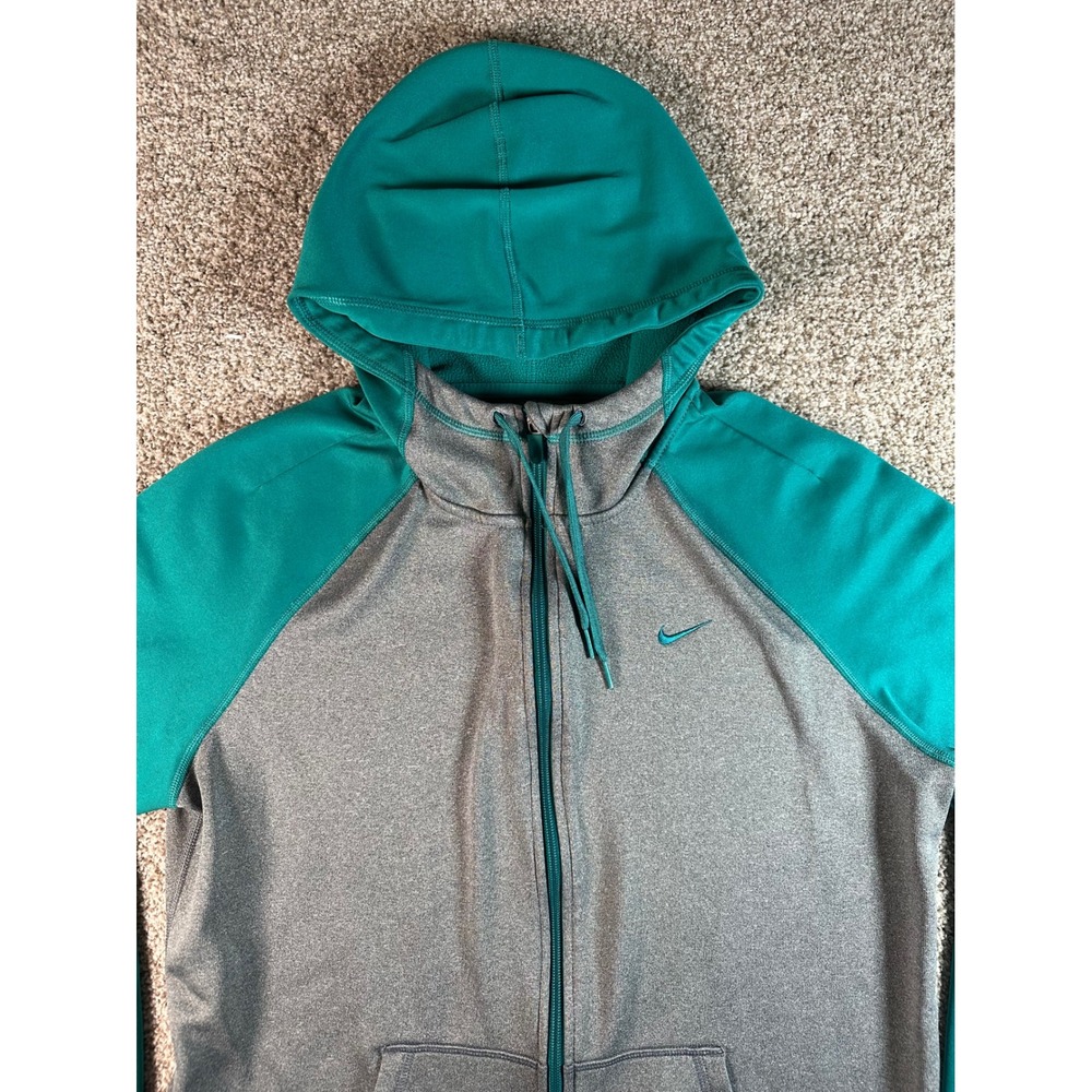 Nike Therma-FIT Full Zip Hoodie Gray Teal Mens Large 683656-063 Raglan Jacket